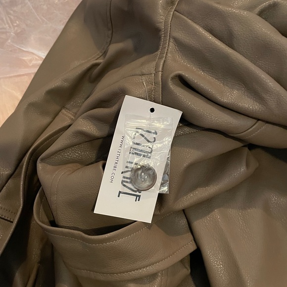 GIGI TAUPE VEGAN LEATHER PEA COAT - Picture 3 of 6